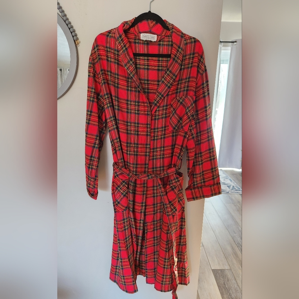 Vintage Anderson-Little Red Tartan Plaid Belted Lounge Robe